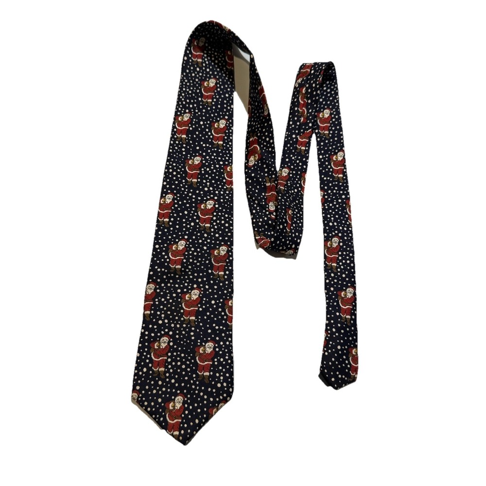 Santa Claus Christmas Neck Tie Snow Novelty Holiday Barrister Navy Vintage‎